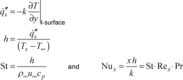 heat flux and h and St and Nu external flow